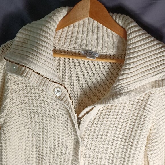 Guide Series Cardigan Knit Sweater Womens Large Cream Heavy Chunky Pockets - Picture 2 of 11